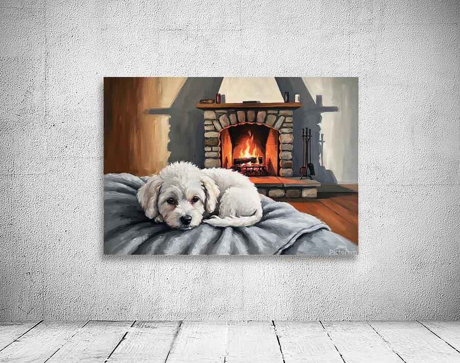 Bichon Frise Puppy Dreams By The Fireplace Wall Preview