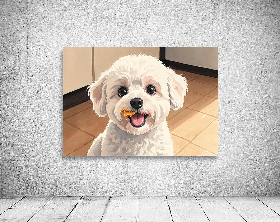 Happy Bichon Frise Puppy After Peanut Butter Treat Wall Preview