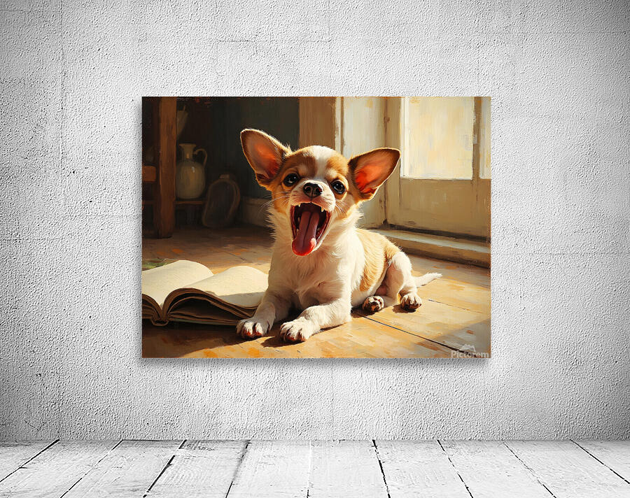 Sleepy Chihuahua Puppy Dreams Over Open Book Wall Preview