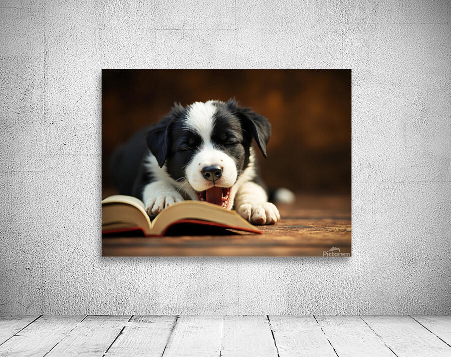Sleepy Border Collie Puppy Naps On Open Book Wall Preview