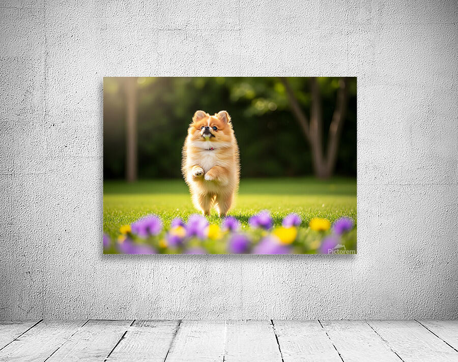 Tired Pomeranian Puppy Resting After Playful Chase Wall Preview