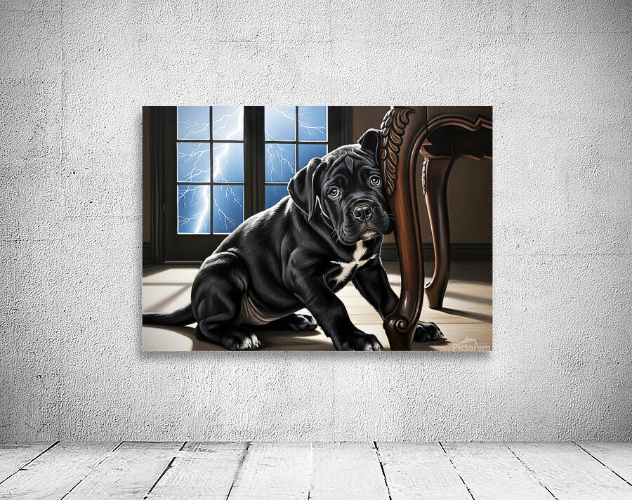 Cane Corso Puppy Seeks Shelter Under Table Wall Preview