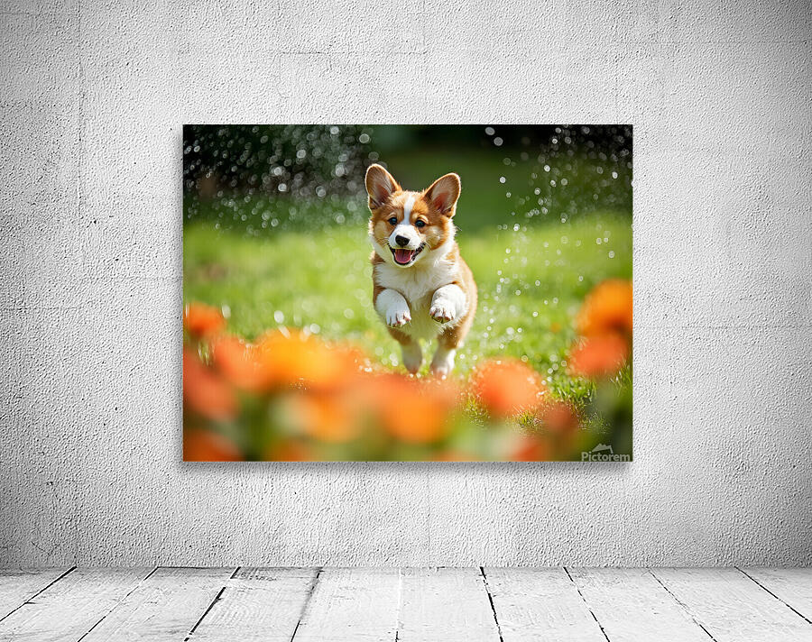 Corgi Puppy Discovers The Magical Water Fountain Wall Preview