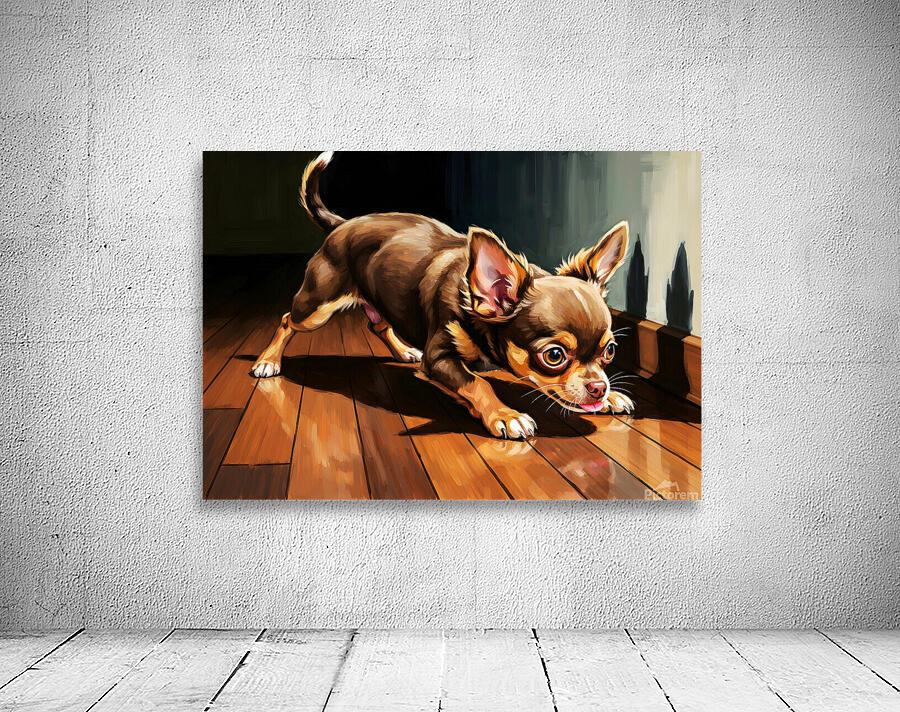 Chihuahua Puppy Discovers Dancing Wall Shadows Wall Preview