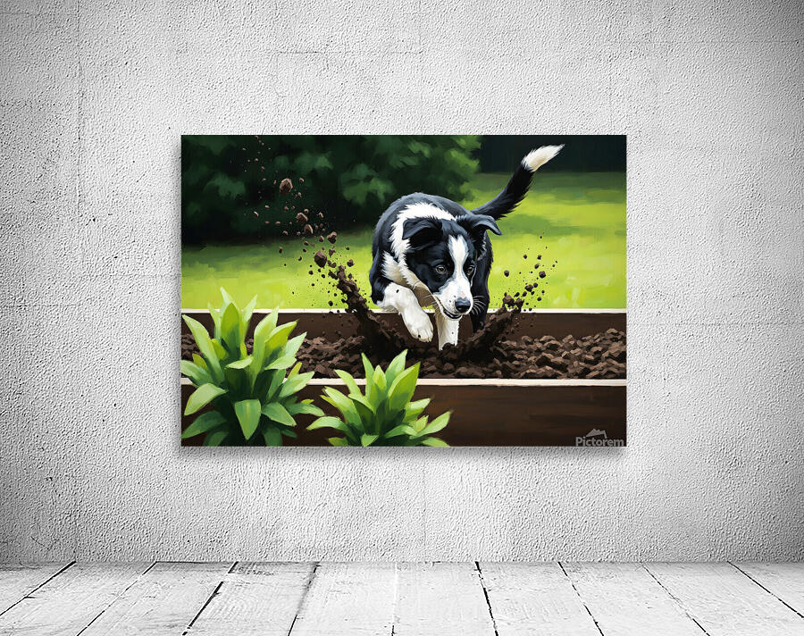 Border Collie Puppy Discovers Garden Bed Wall Preview