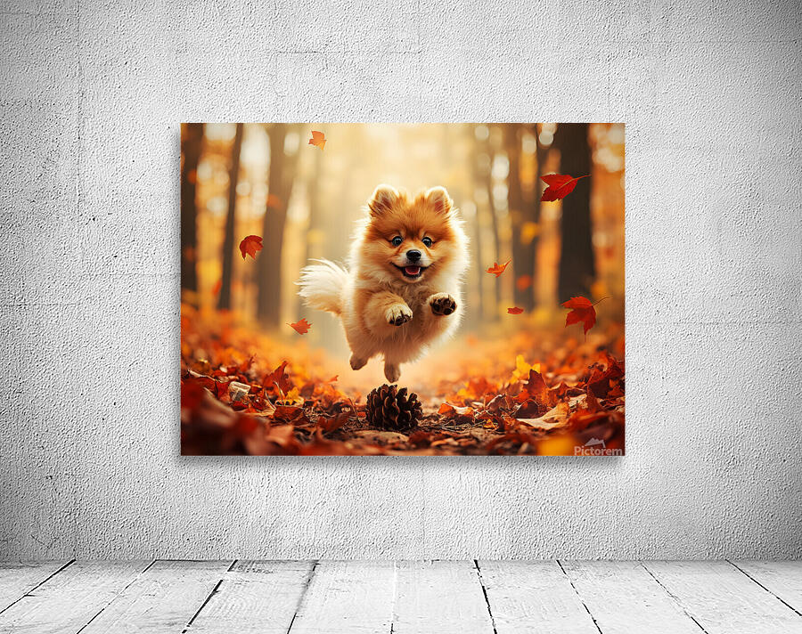 Pomeranian Puppy Carries Pinecone Through Forest Wall Preview
