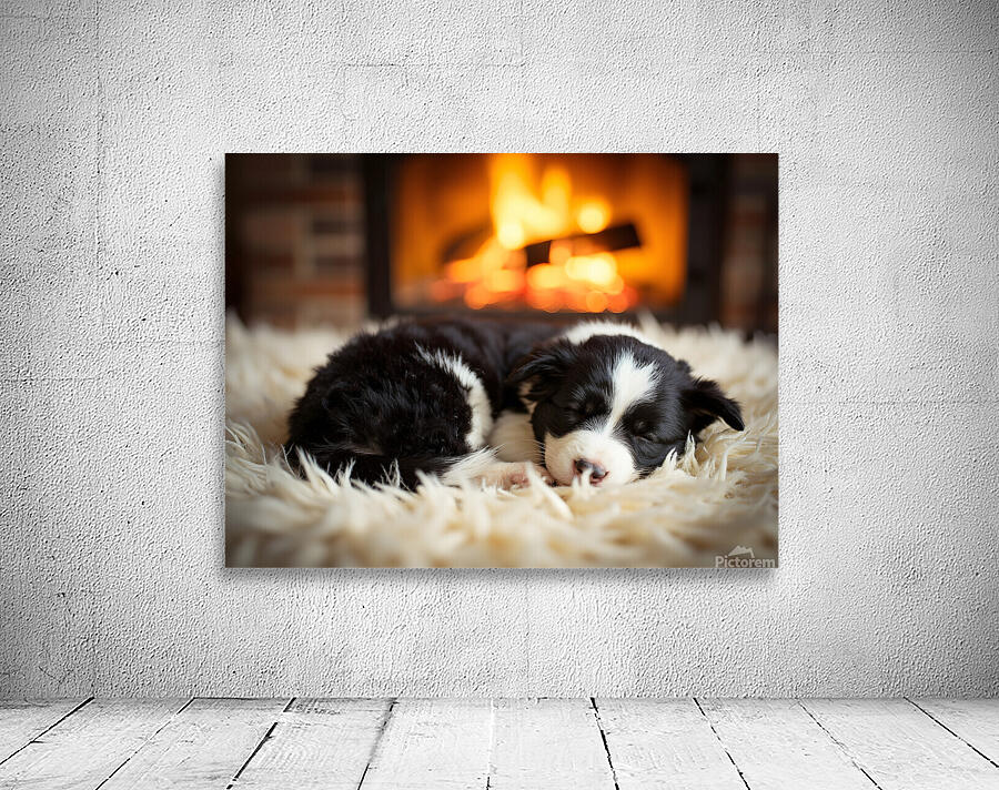 Happy Border Collie Puppy Enjoys Perfect Evening By The Fire Wall Preview