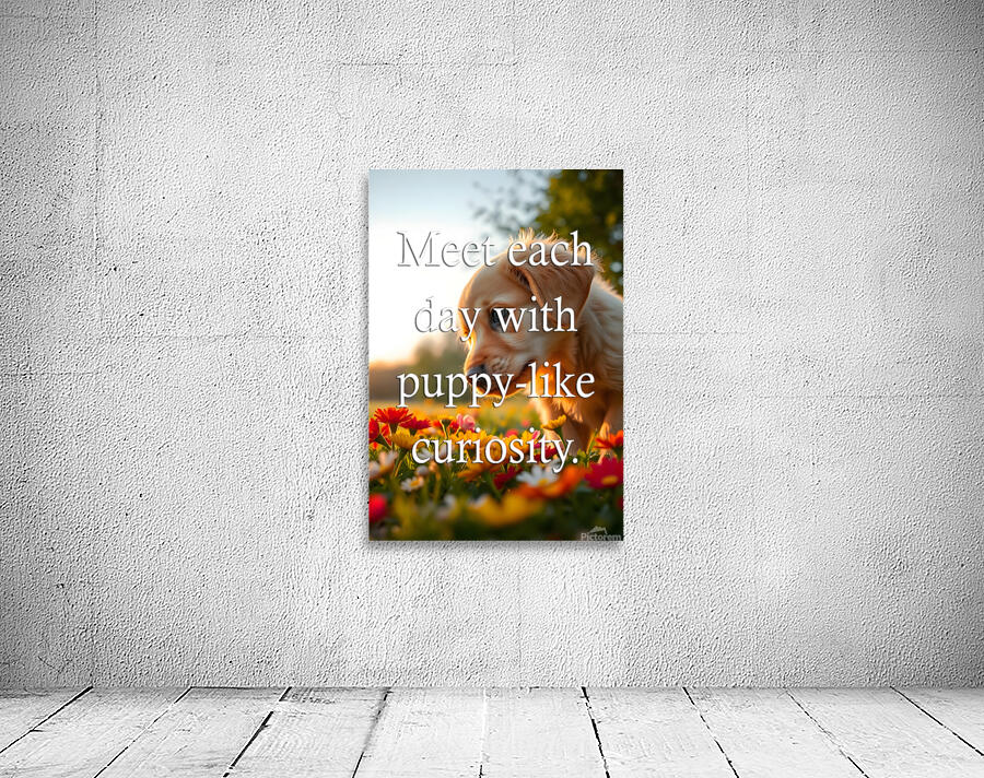 Puppy Curiosity: Golden Retriever Explores Morning Flowers Wall Preview