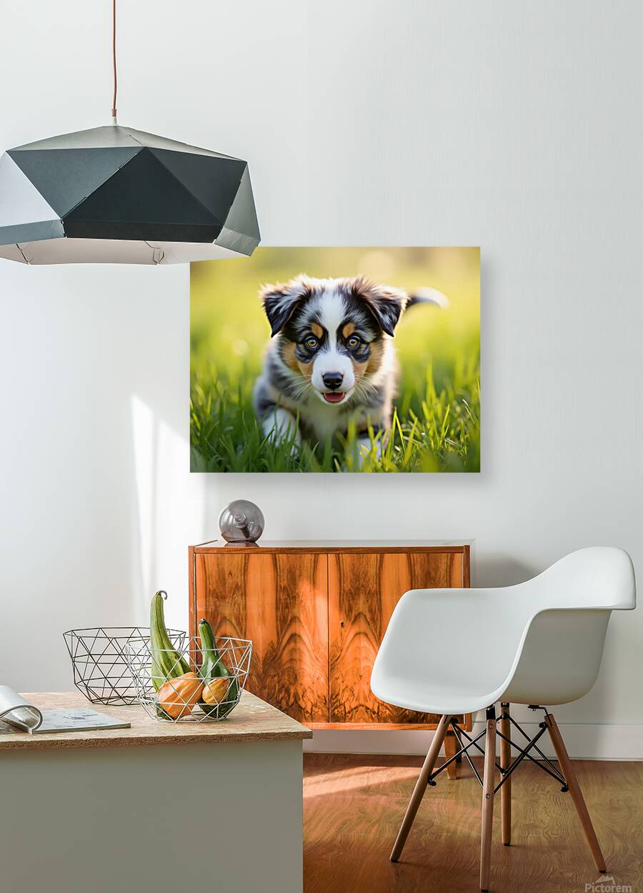 Blue Merle Australian Shepherd Puppy Ready To Play Hide And Seek Reproduction