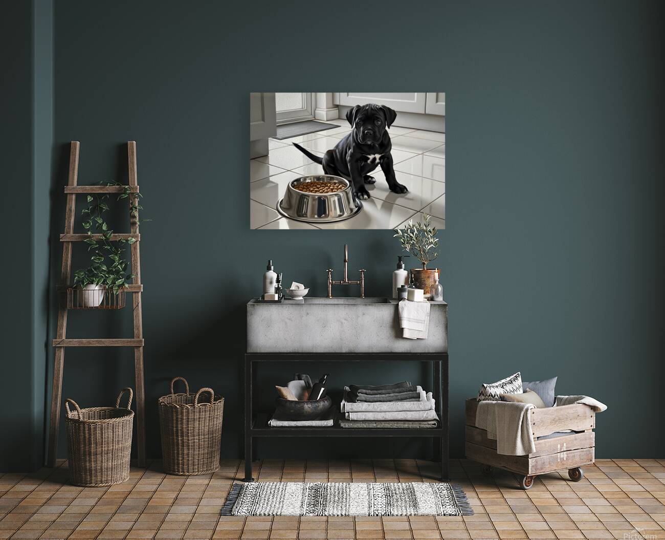 Cane Corso Puppy Discovers Dinner Time Reproduction