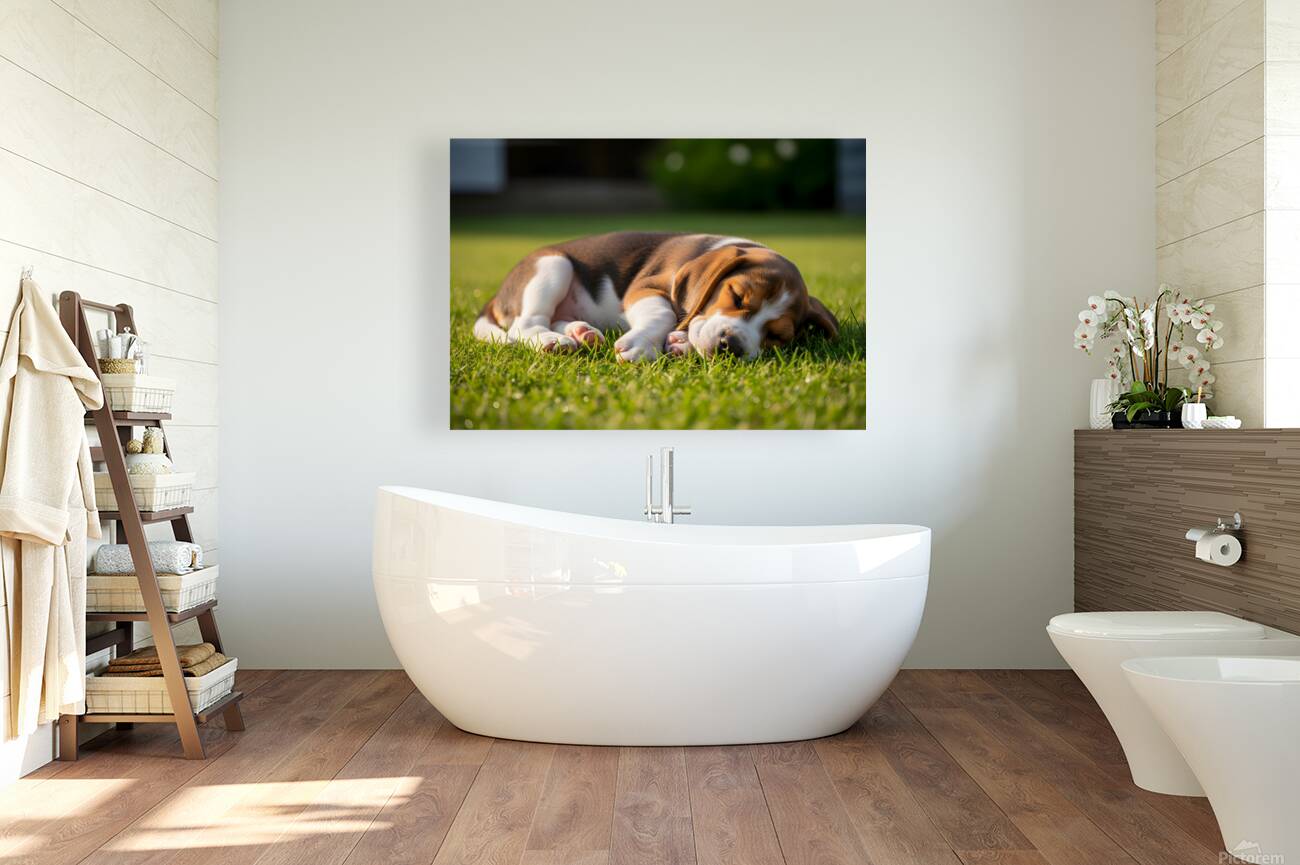 Beagle Puppy Peacefully Sleeping In Sunny Garden Reproduction