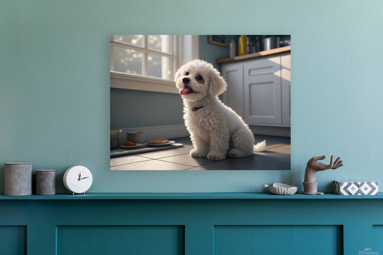 Hopeful Bichon Frise Puppy Waiting For Treats Reproduction