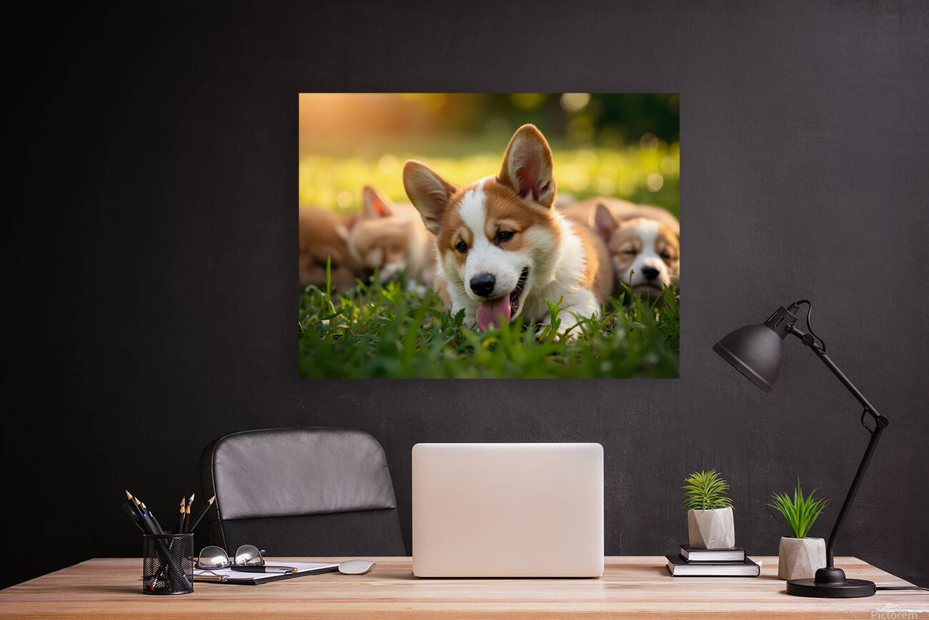 Tired Pembroke Welsh Corgi Puppy Resting After Playing With Siblings Reproduction