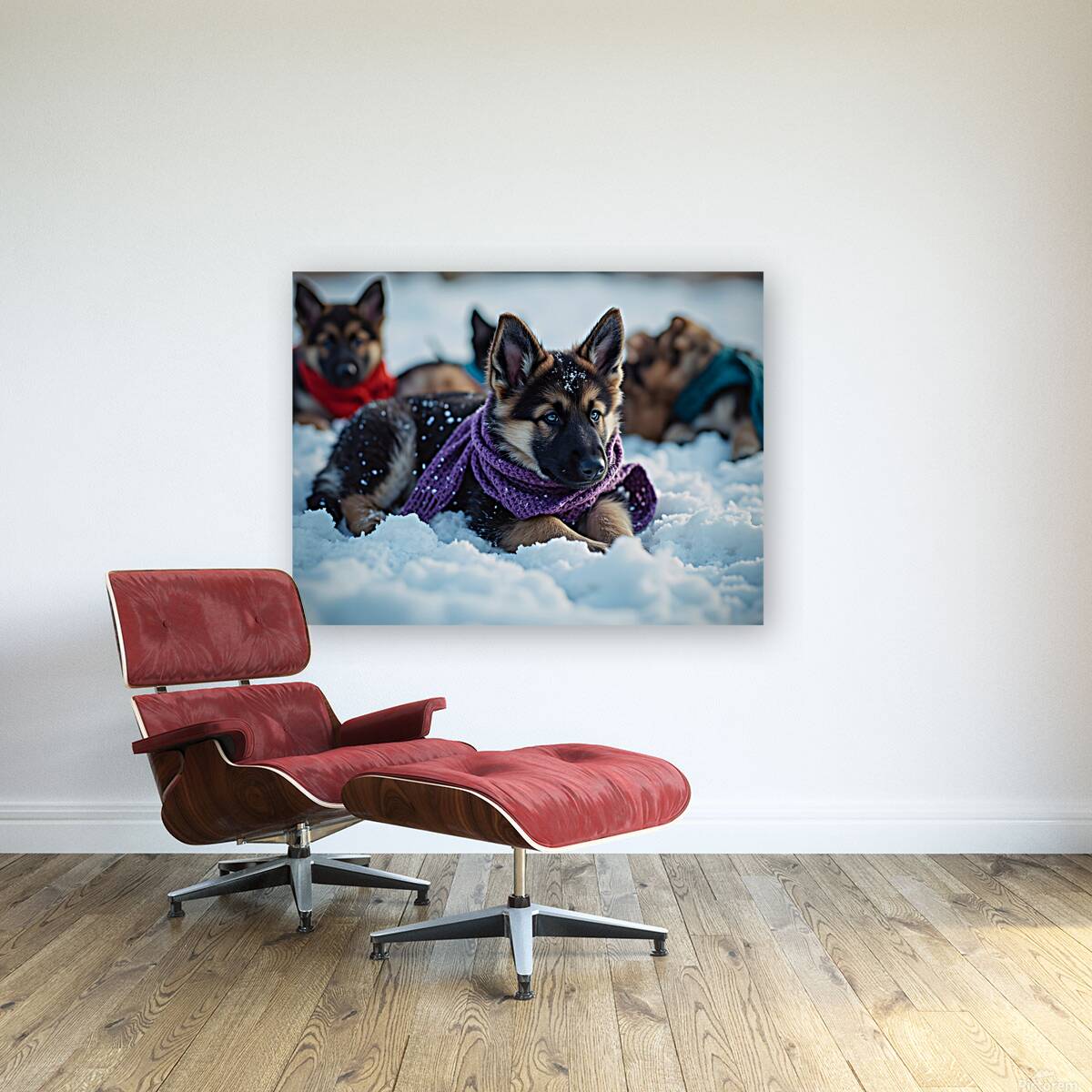 German Shepherd Puppy Rests After Winter Adventure Reproduction