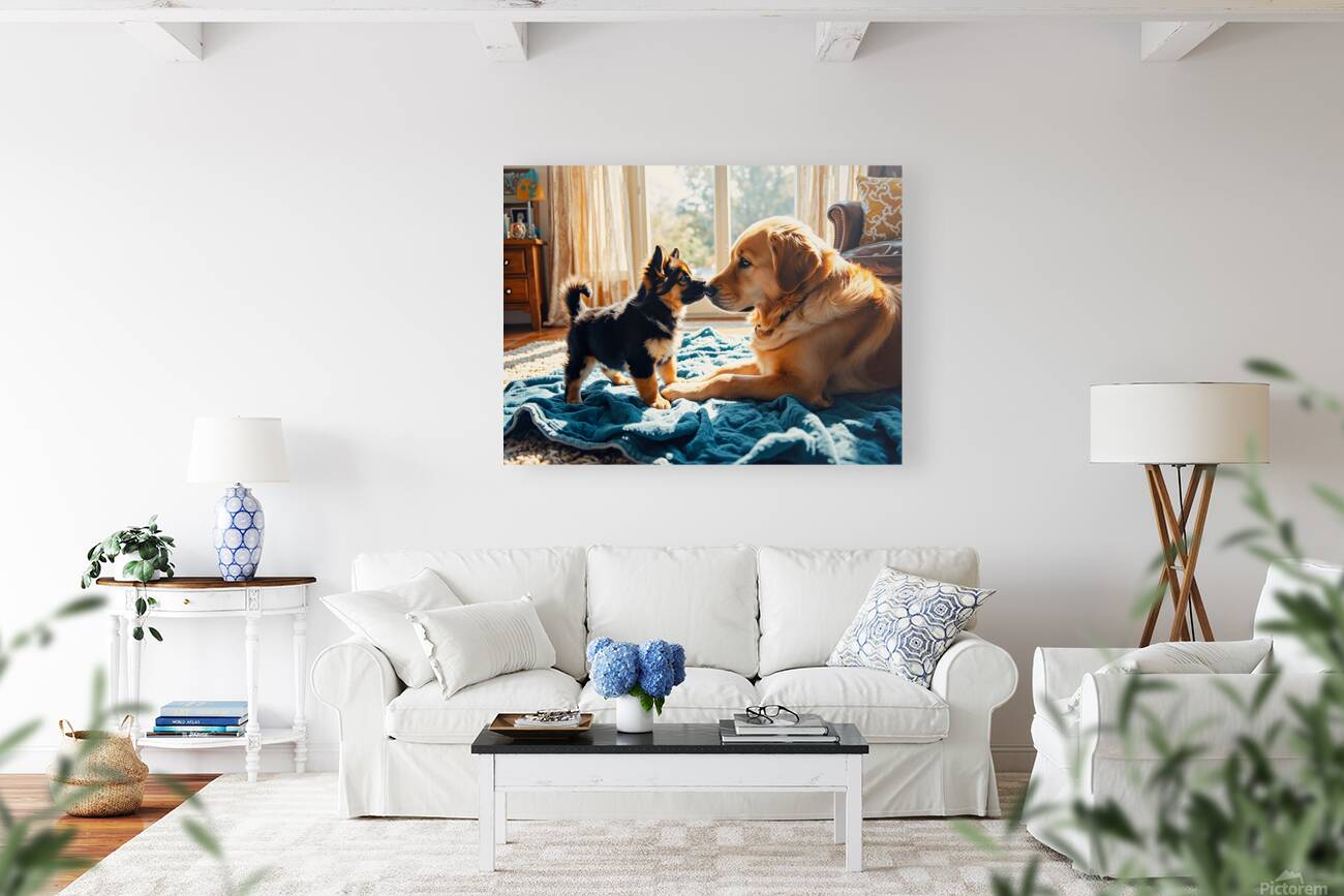 German Shepherd Puppy Meets Big Golden Friend Reproduction