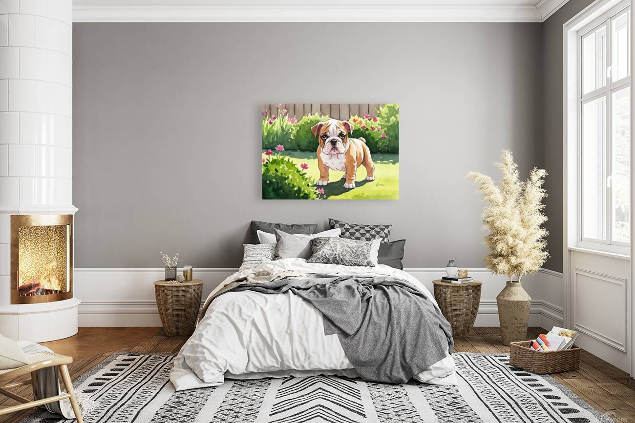 Bulldog Puppy Explores The Garden Alone Reproduction