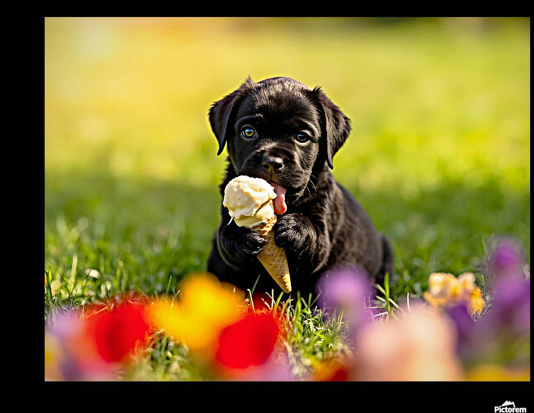 Cane Corso Puppy Discovers Sweet Ice Cream Treat Reproduction