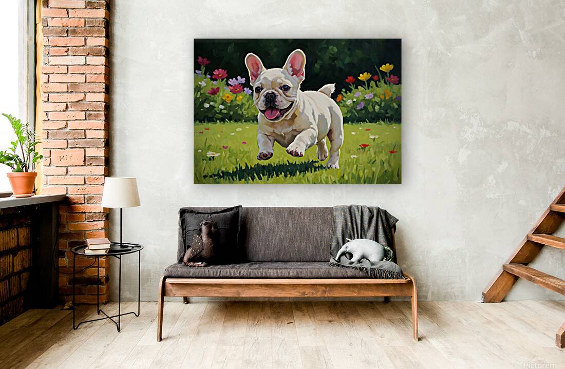 French Bulldog Puppy Running In Sunny Yard Reproduction