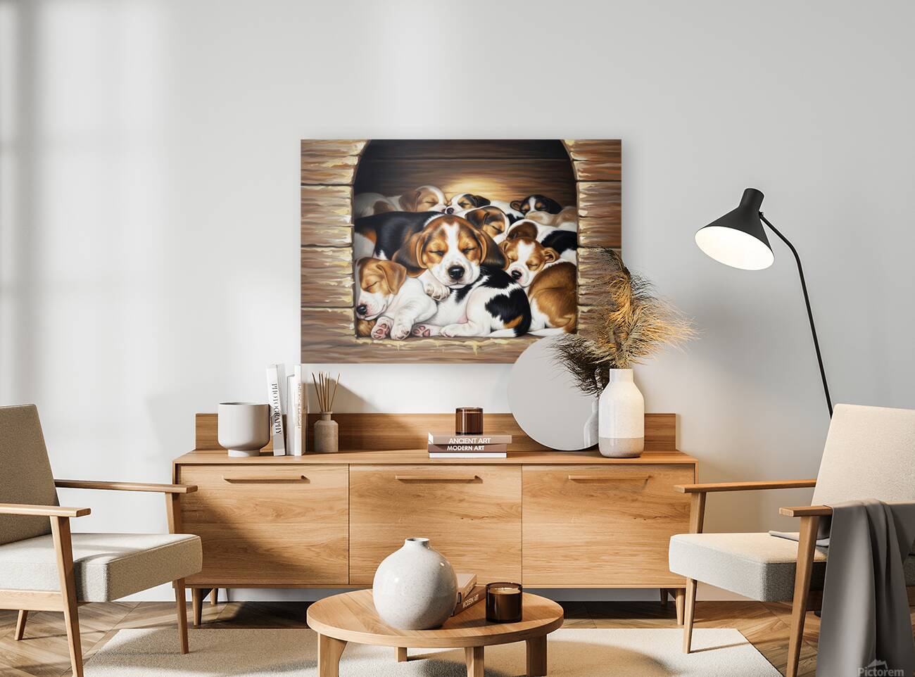 Beagle Puppy Sleeps Peacefully With Puppy Pile Reproduction