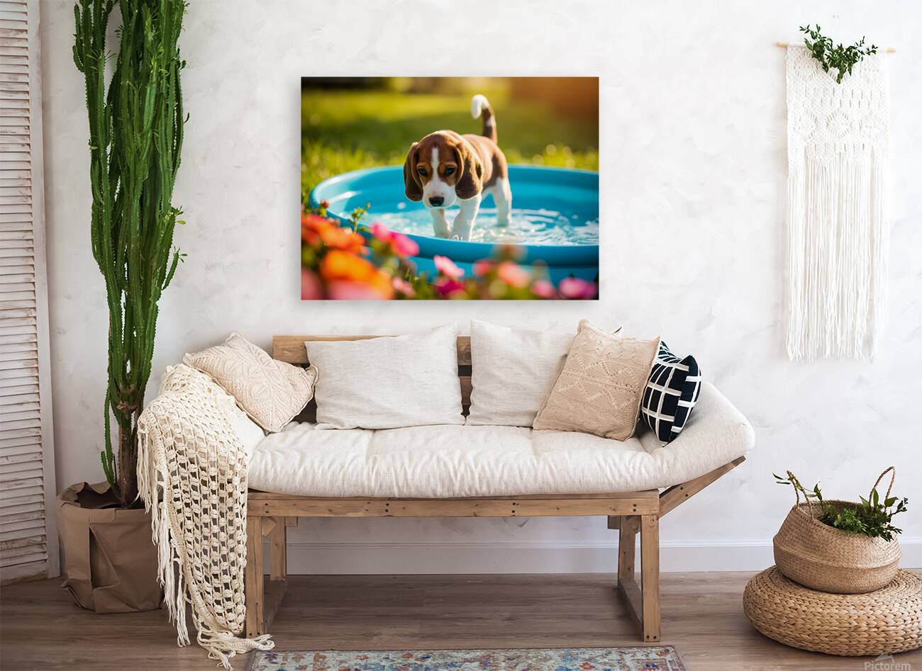 Beagle Puppy Discovers The Kiddie Pool Reproduction