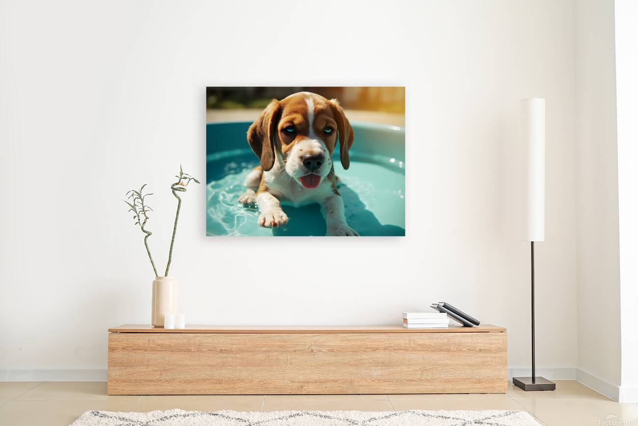 Tired Beagle Puppy Rests In The Kiddie Pool Reproduction