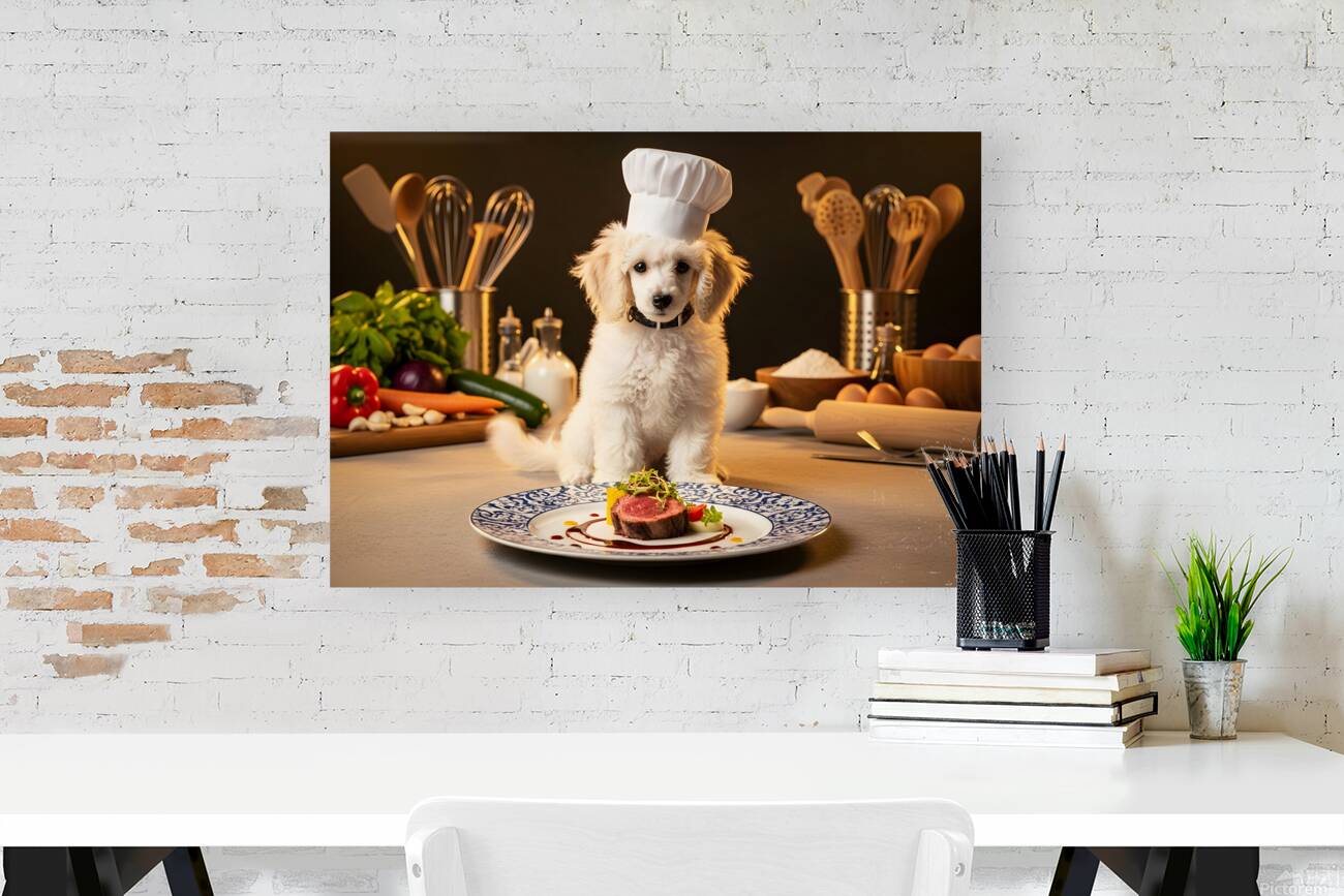 Poodle Puppy Celebrates Cooking Success Reproduction