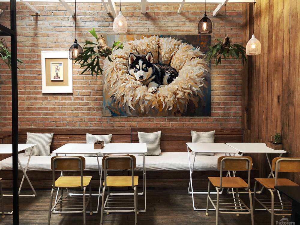 Little Husky Puppy Discovers Giant Cozy Dog Bed Reproduction