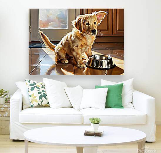 Golden Retriever Puppy Discovers Empty Food Bowl Reproduction