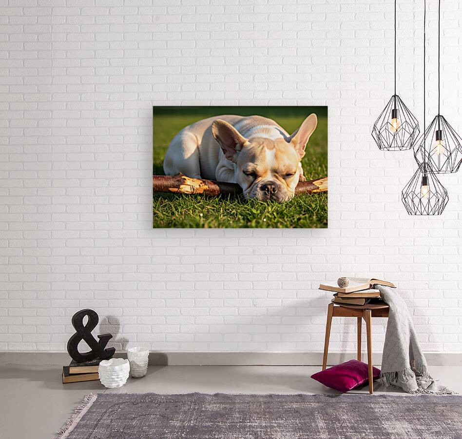 Tired French Bulldog Puppy Rests After Stick Chewing Session Reproduction