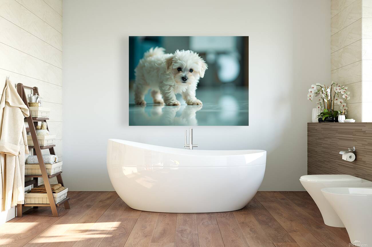 Bichon Frise Puppy Discovers His Reflection Reproduction