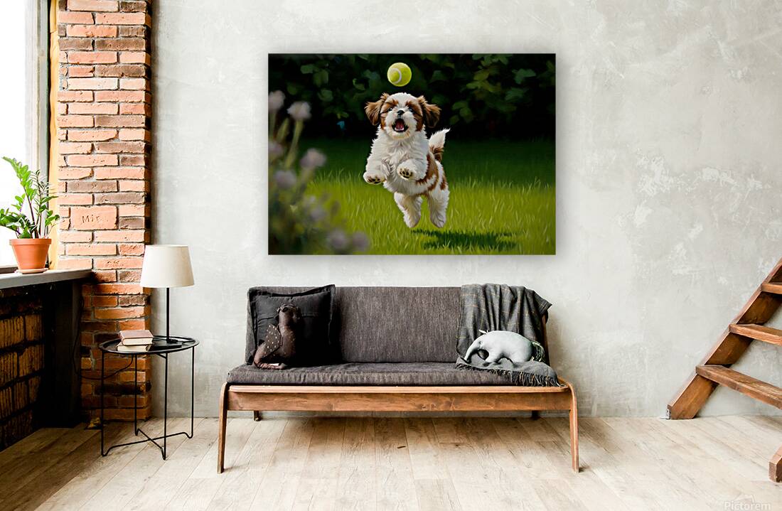 Victorious Shih Tzu Puppy With Tennis Ball Prize Reproduction