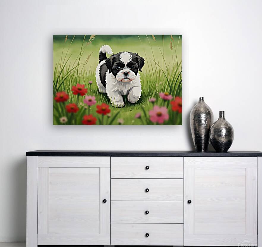Shih Tzu Puppy Happy In Grass Reproduction
