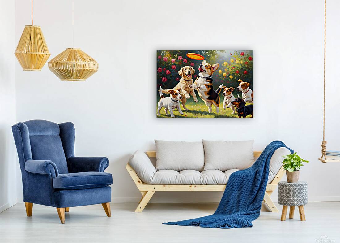 Pembroke Corgi Puppy Ready To Jump For Flying Frisbee Reproduction