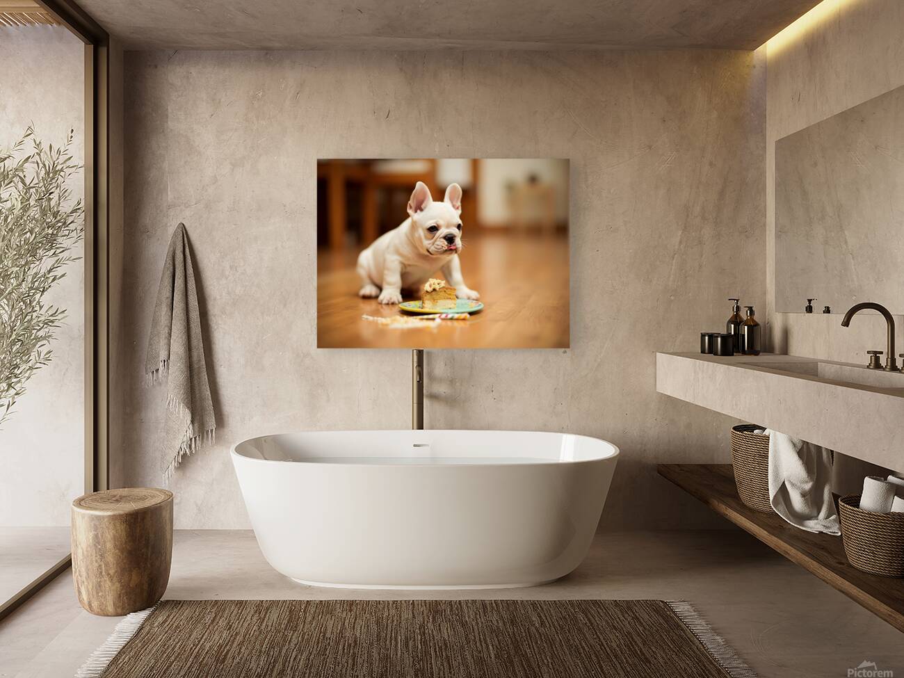 Satisfied French Bulldog Puppy Rests After Birthday Celebration Reproduction