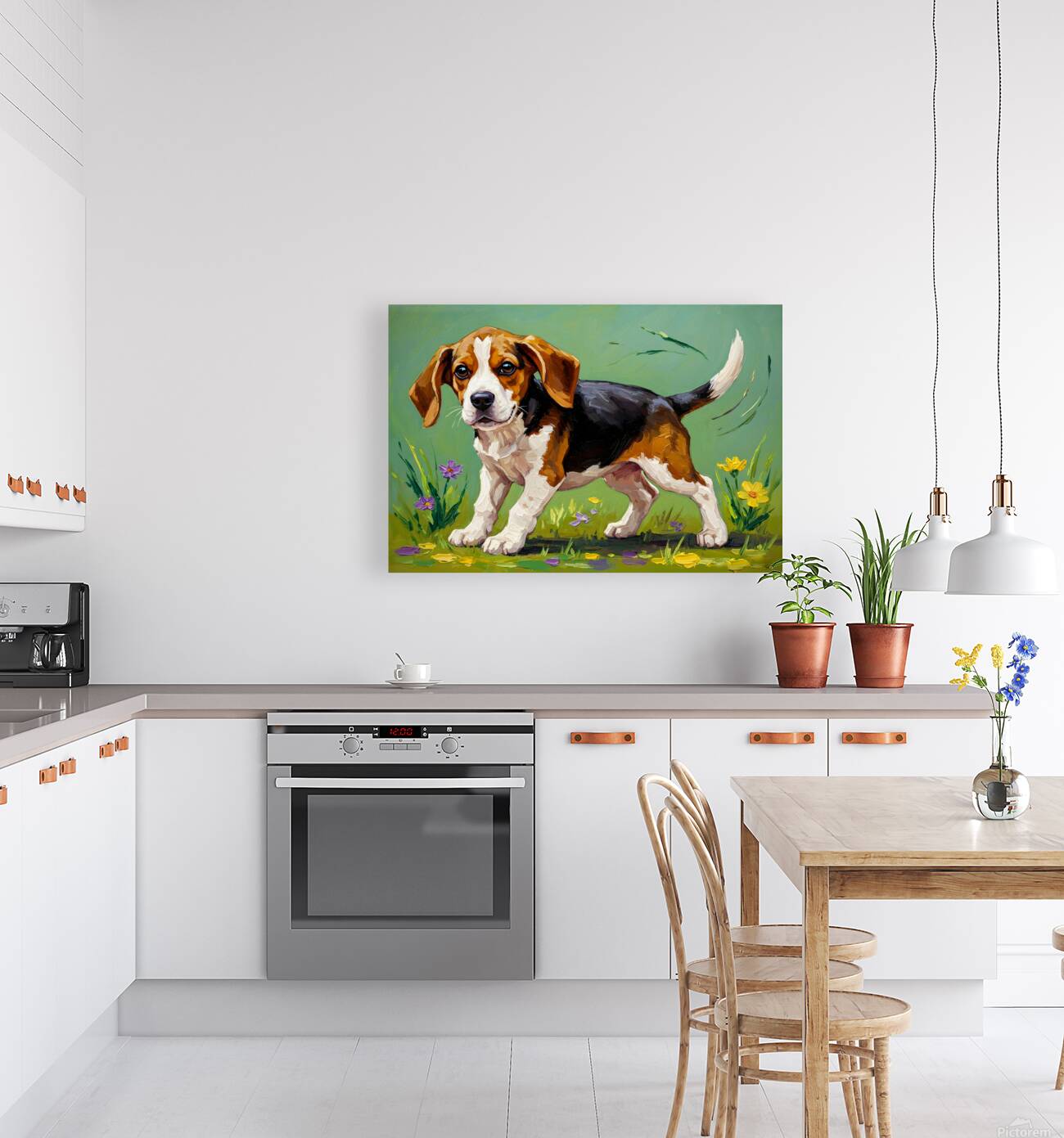 Beagle Puppy Spots Flying Frisbee Reproduction