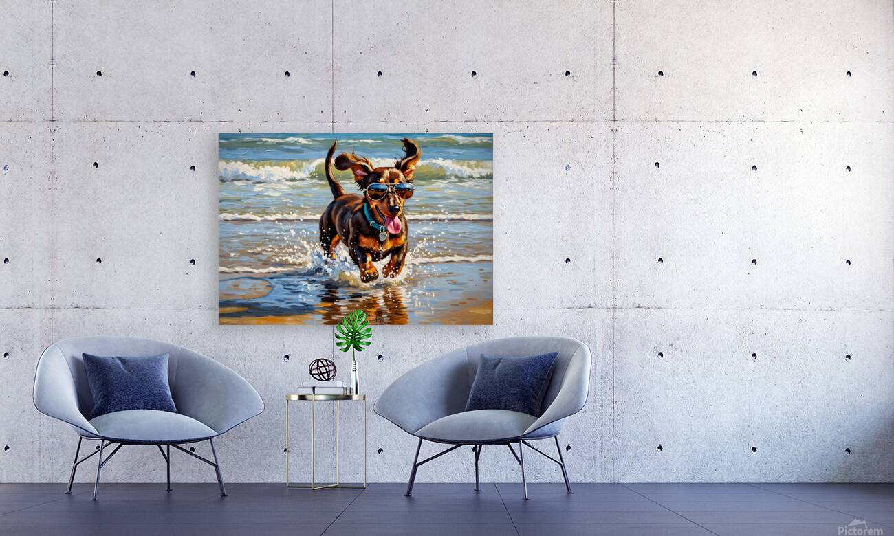 Dachshund Puppys Beach Adventure Begins With Cool Sunglasses Reproduction