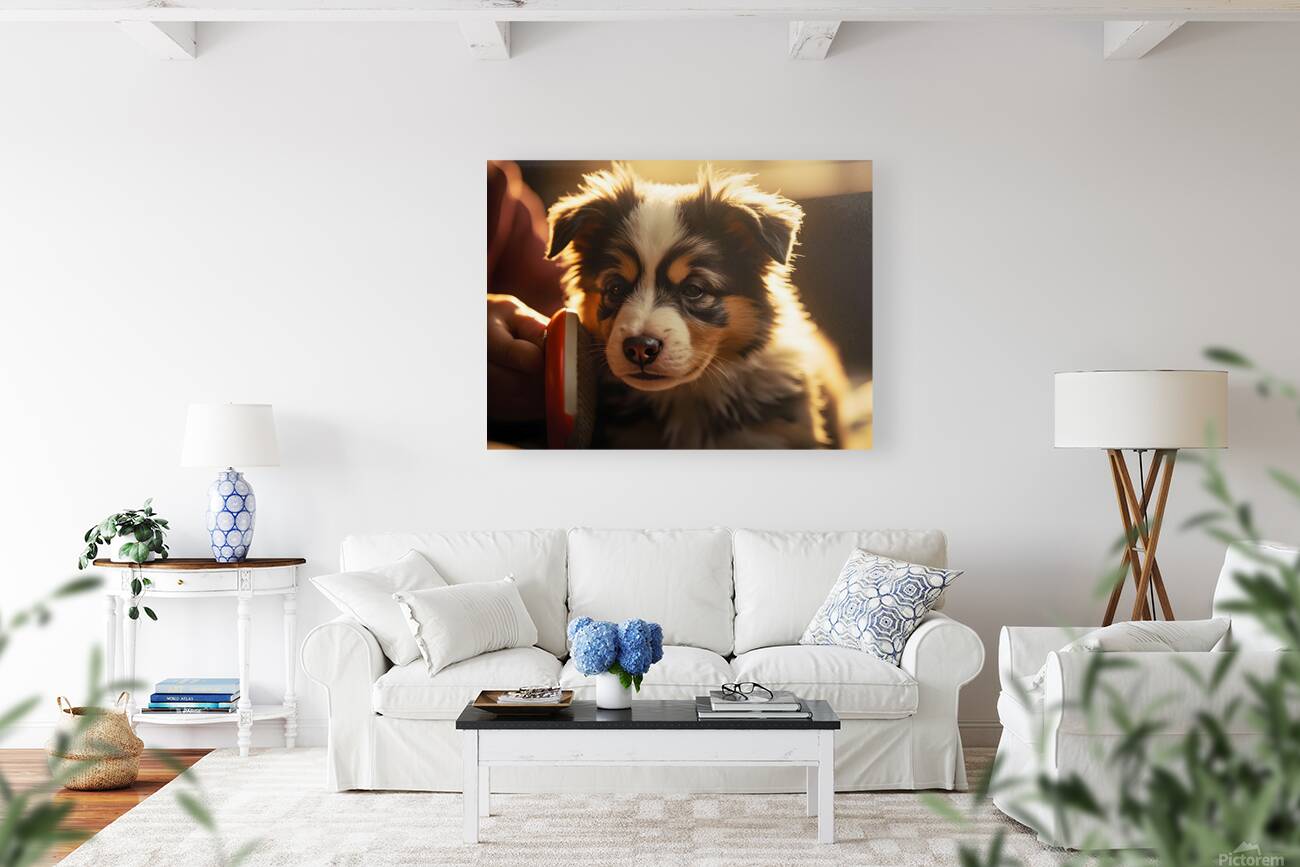 Australian Shepherd Puppys First Brush Encounter Reproduction