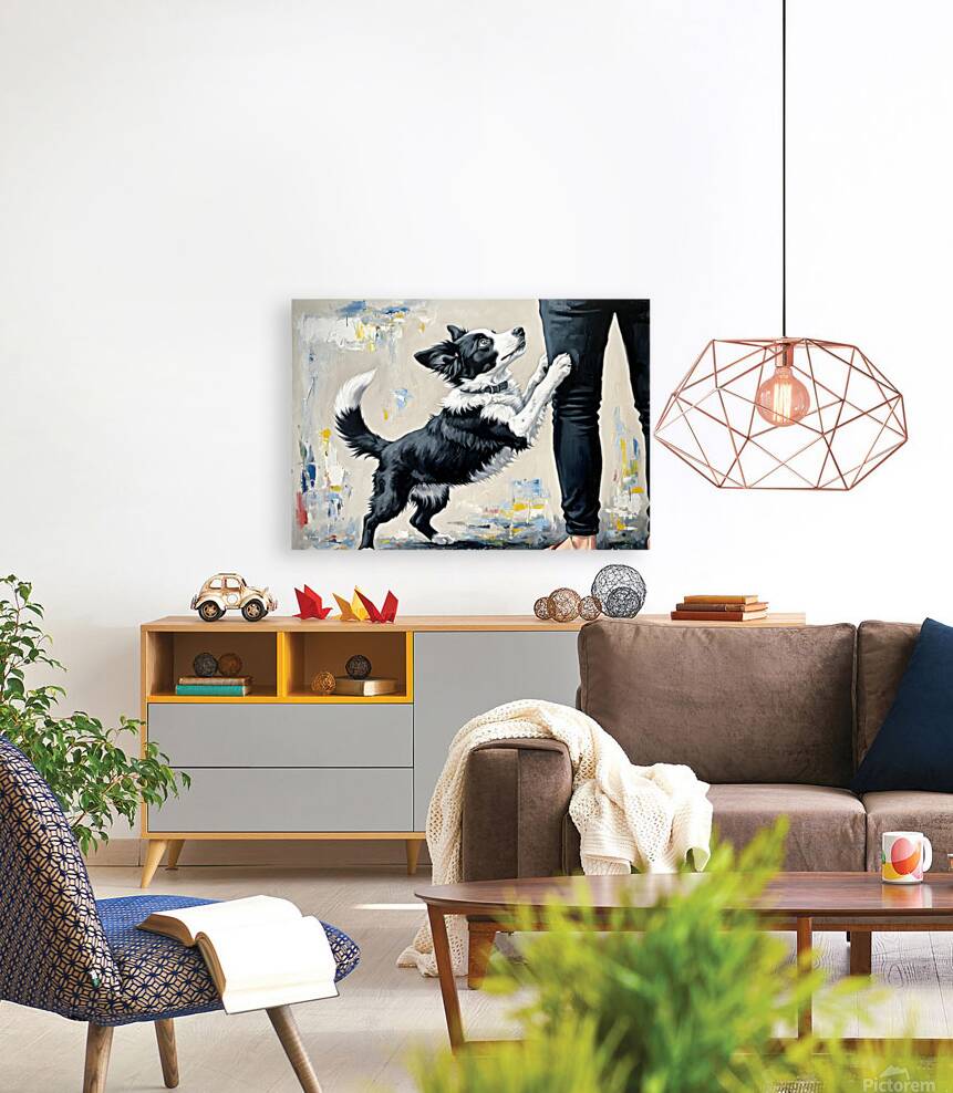 Border Collie Puppys Joyful Garden Victory Dance Reproduction