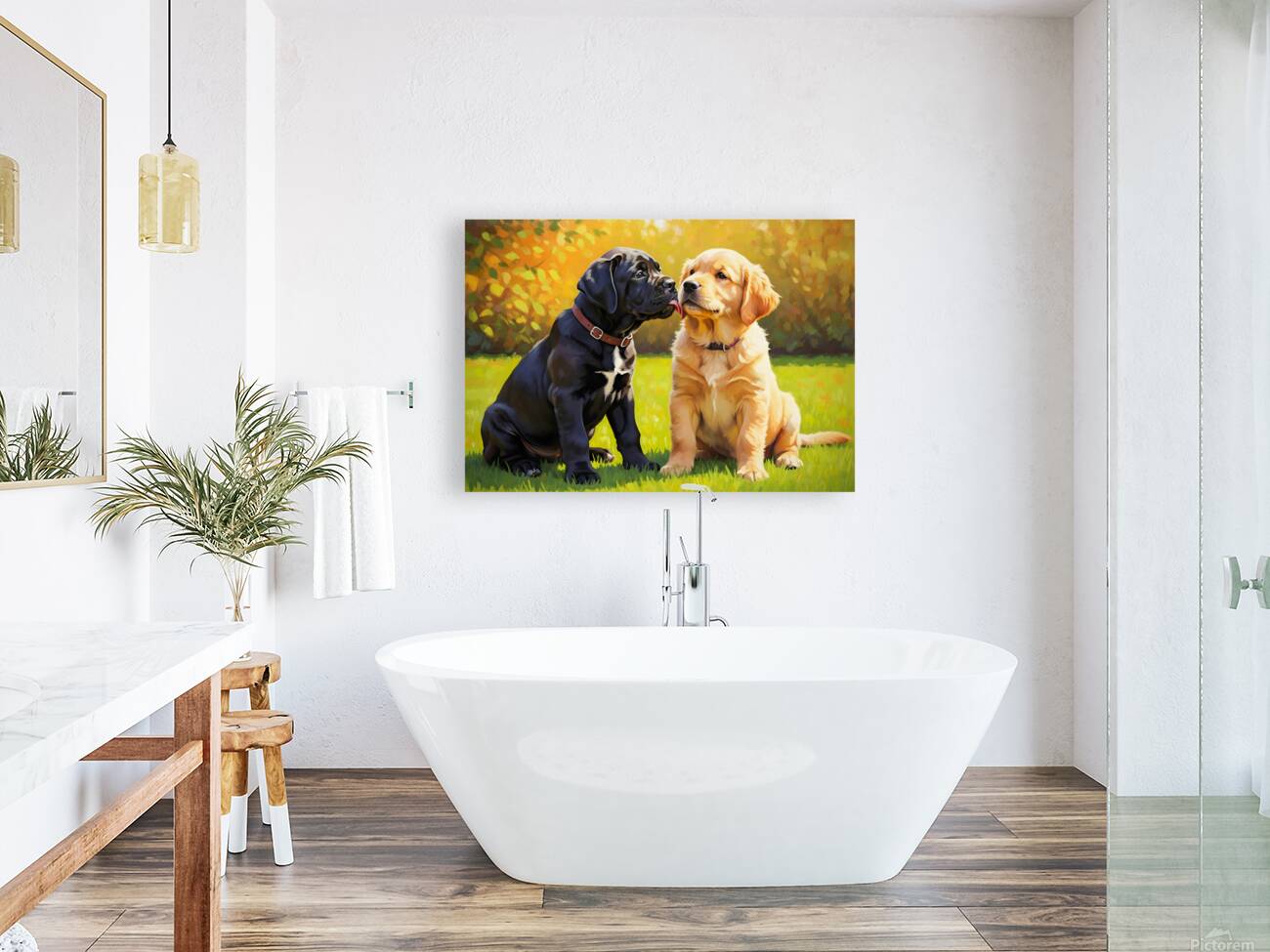 Cane Corso Puppy Meets New Friend In Garden Reproduction