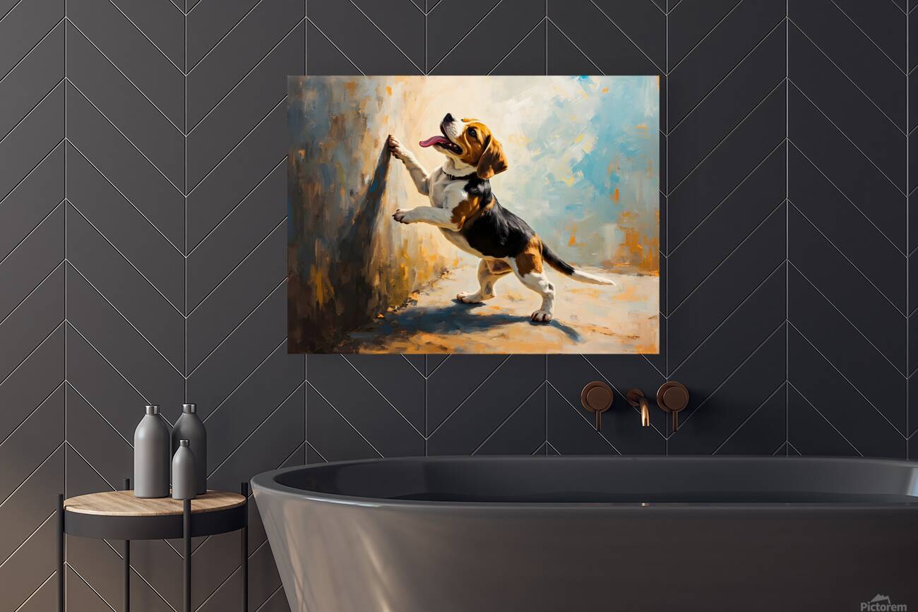 Beagle Puppy Discovers Dancing Wall Shadows Reproduction