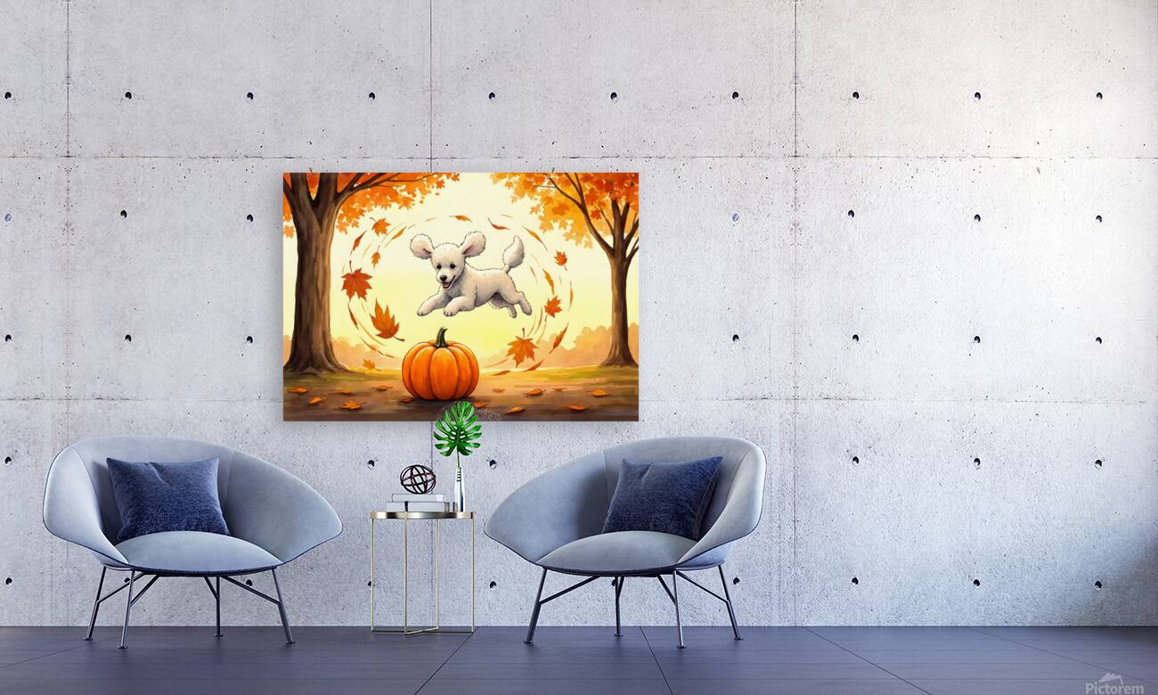 Poodle Puppy Rests After Pumpkin Patch Adventure Reproduction