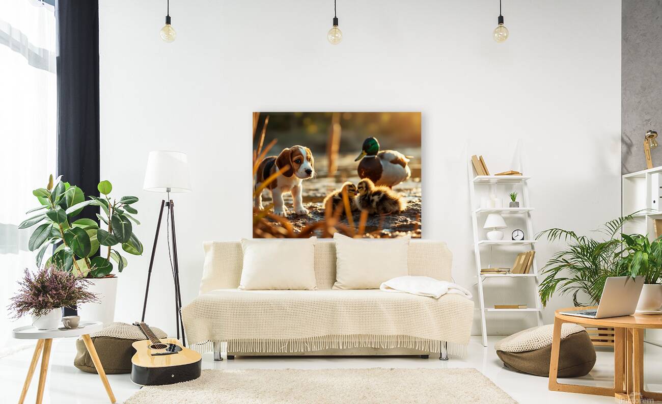 Beagle Puppy Explores By The Pond Reproduction