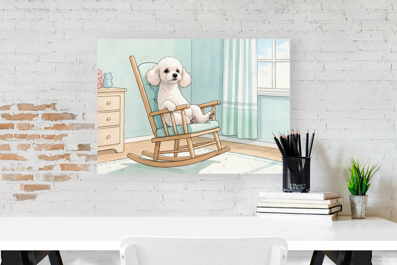 Poodle Puppy Finds Perfect Balance On Rocking Chair Reproduction