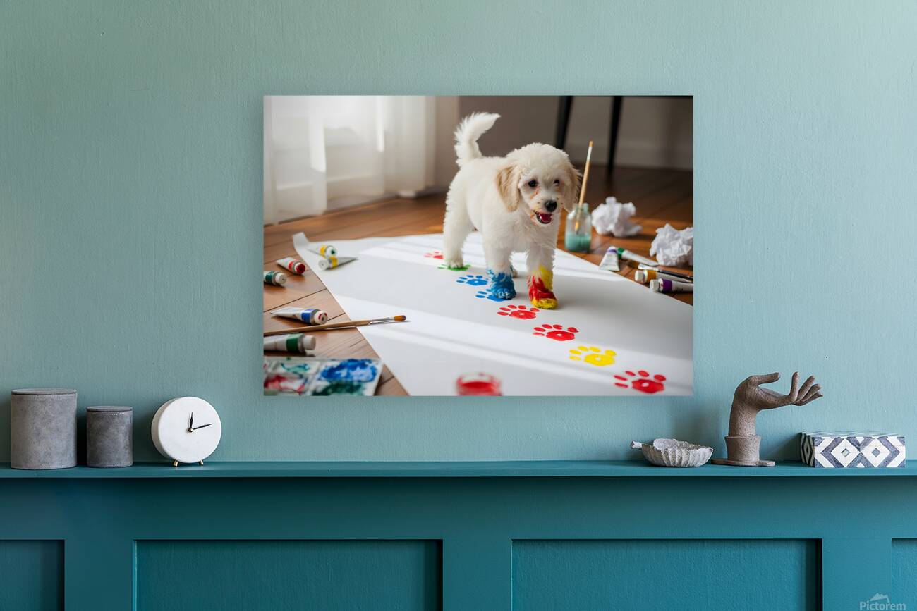 Proud Poodle Puppy With Finished Paw Print Masterpiece Reproduction