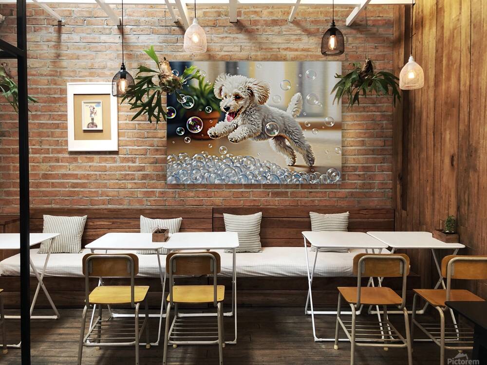 Poodle Puppy Discovers Bath Bubbles Reproduction