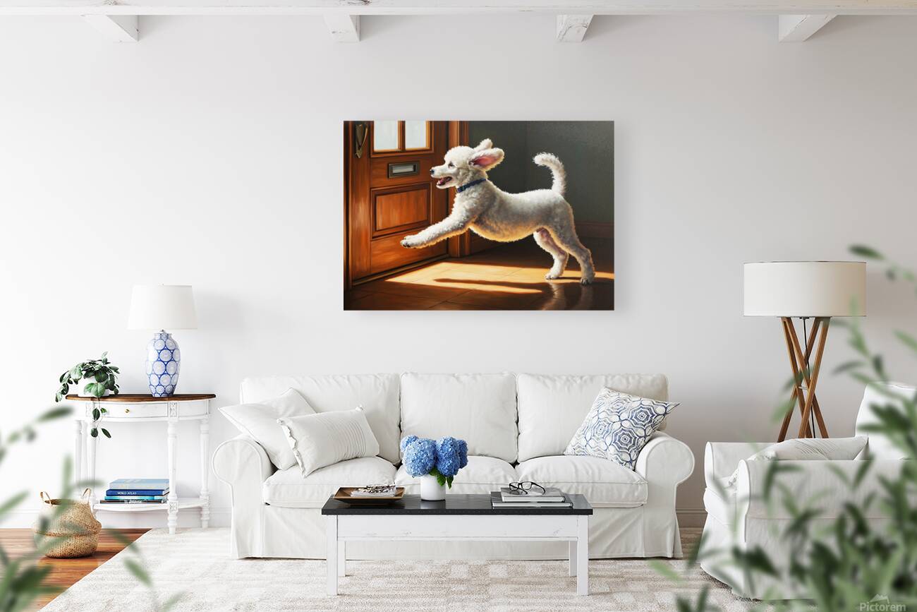Happy Poodle Puppy Sits By Mail Slot Reproduction