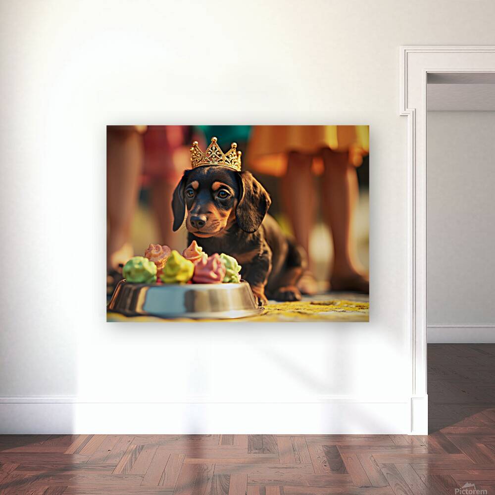 Tired Birthday Puppy Rests After Party Fun Reproduction