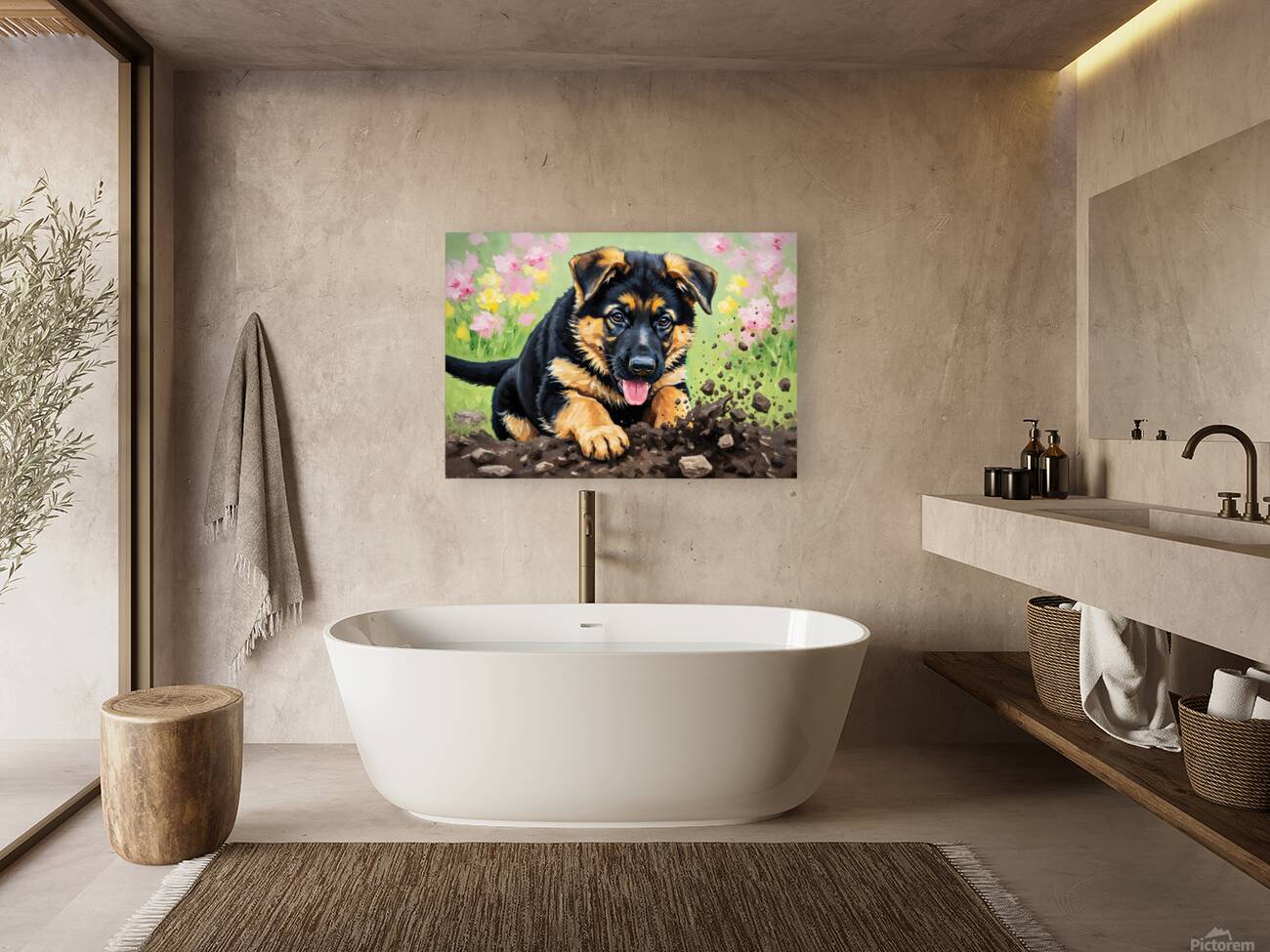 German Shepherd Puppy Discovers Perfect Digging Spot Reproduction