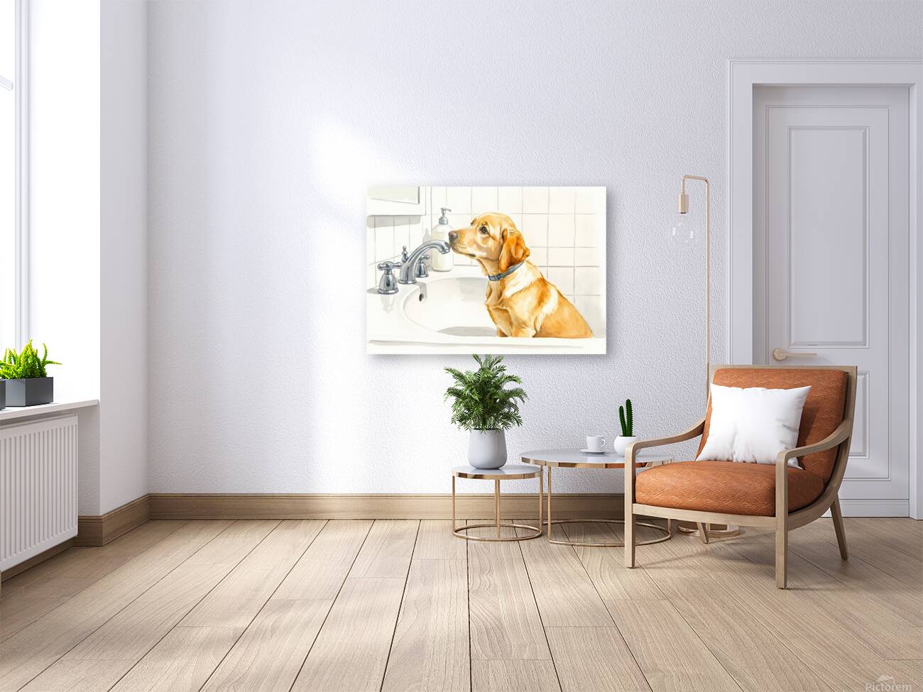 Worried Puppy Waits In Bathroom Sink Reproduction