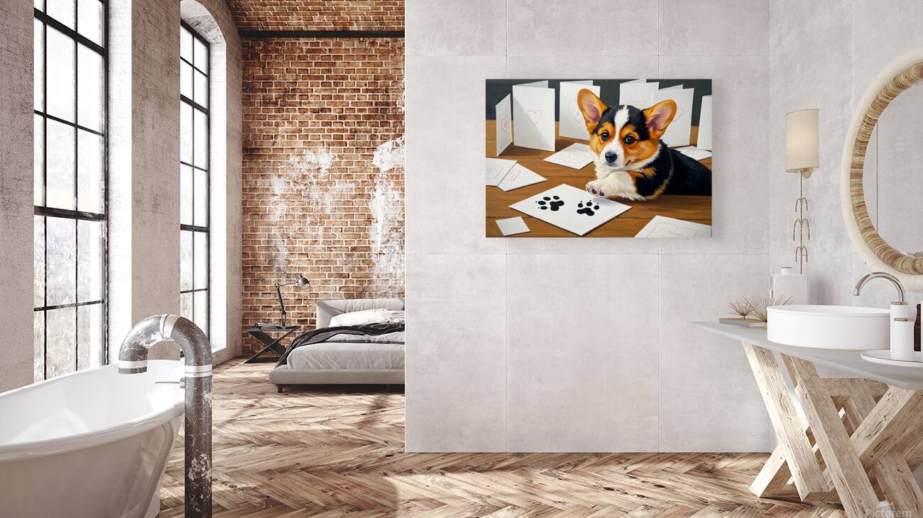 Proud Corgi Puppy Shows Off Signed Cards Collection Reproduction